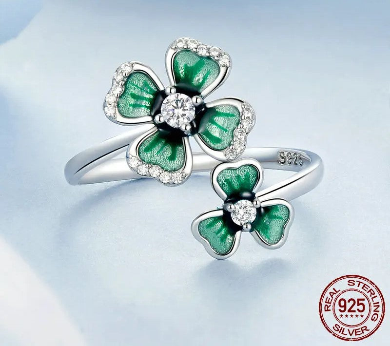 925 Sterling Silver Elegant Four-Leaf Clover Adjustable Ring - TEA LU SHOP
