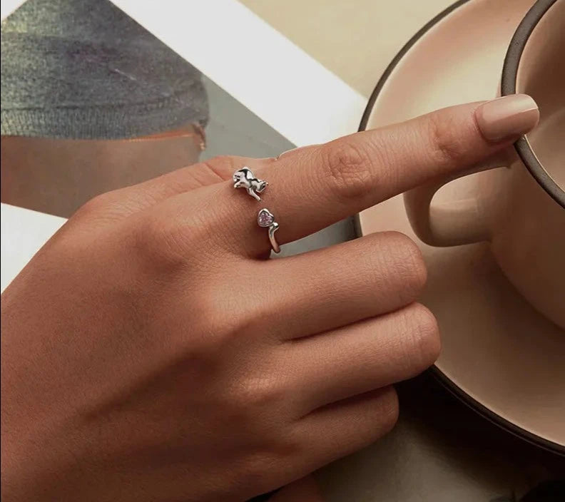 925 Sterling Silver Cute Cat Ring