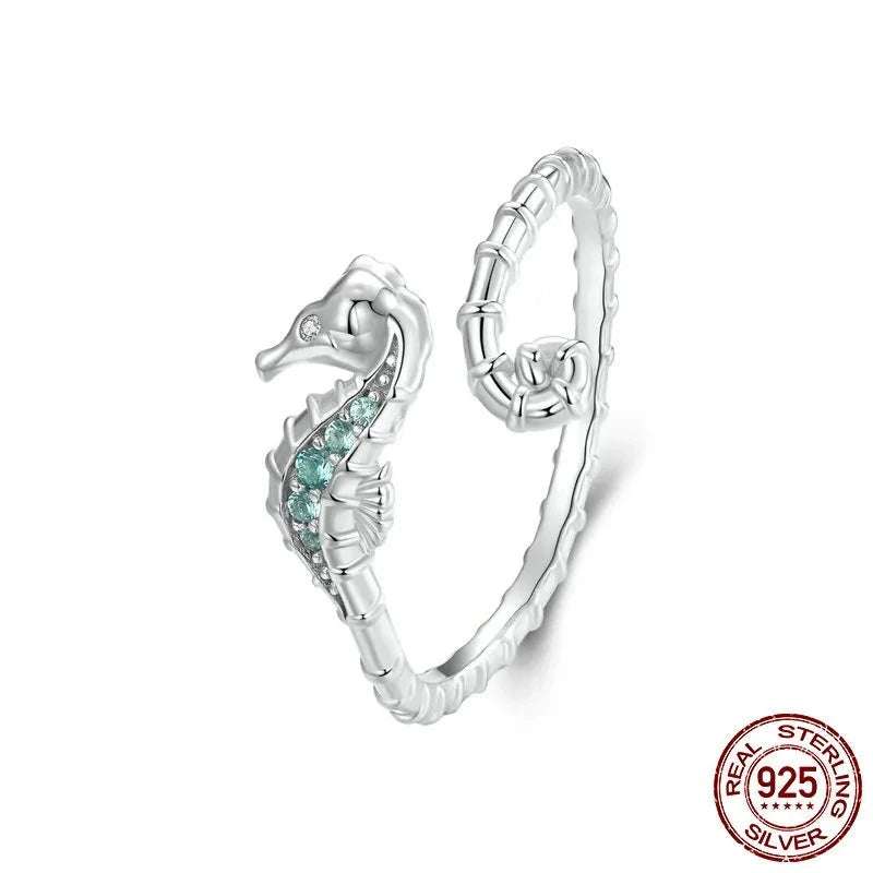 925 Sterling Silver Seahorse Open Rings
