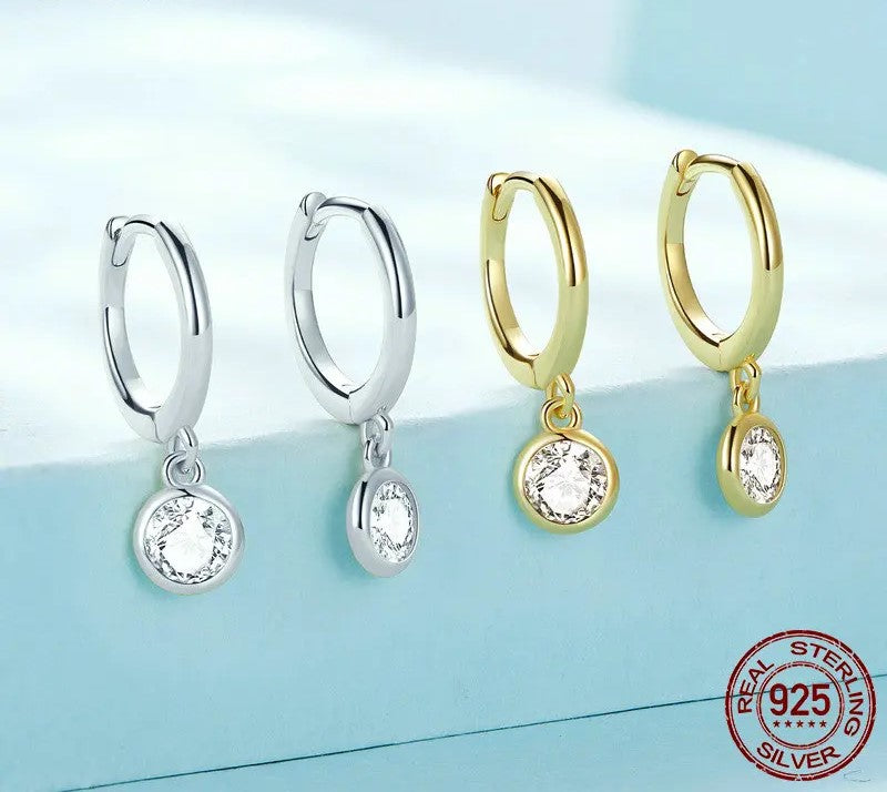 925 Sterling Silver Clear CZ Waterdrop Hoop Earrings - TEA LU SHOP
