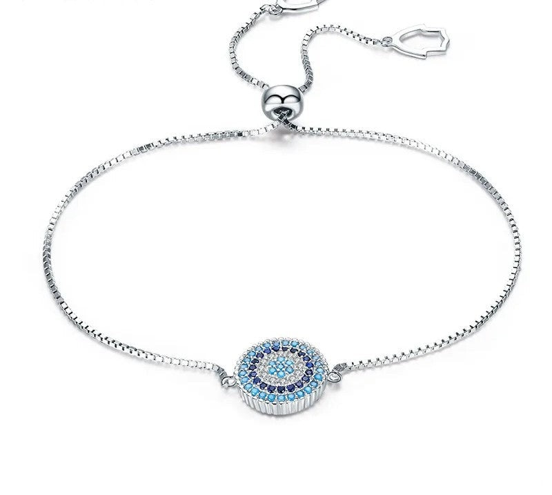 925 Sterling Silver Blue Evil Eye Bracelet - TEA LU SHOP