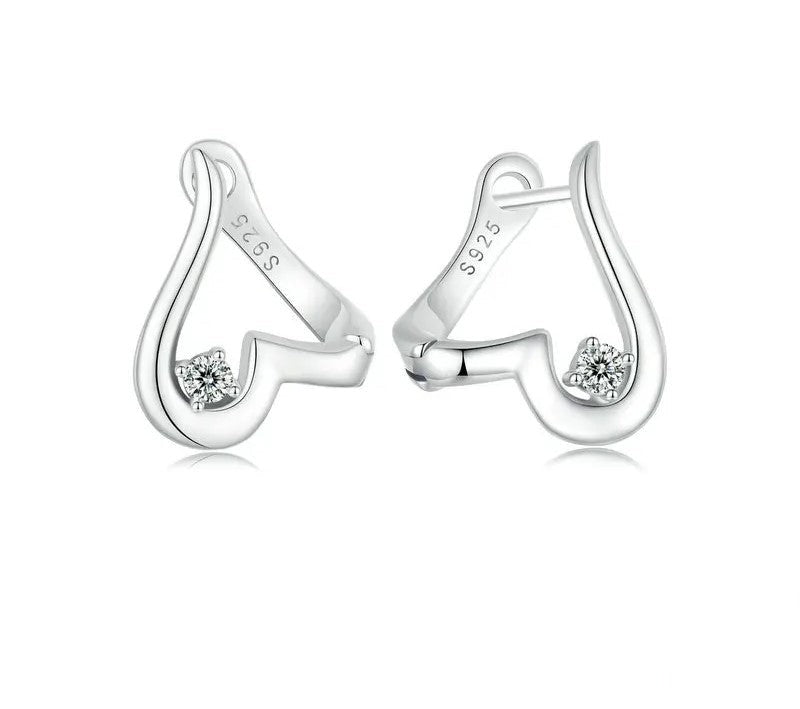 925 Sterling Silver Heart Shape Zircon Hoop Earrings - Shine Bright Store