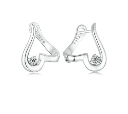 925 Sterling Silver Heart Shape Zircon Hoop Earrings - Shine Bright Store
