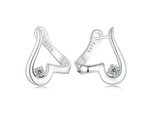 925 Sterling Silver Heart Shape Zircon Hoop Earrings - Shine Bright Store