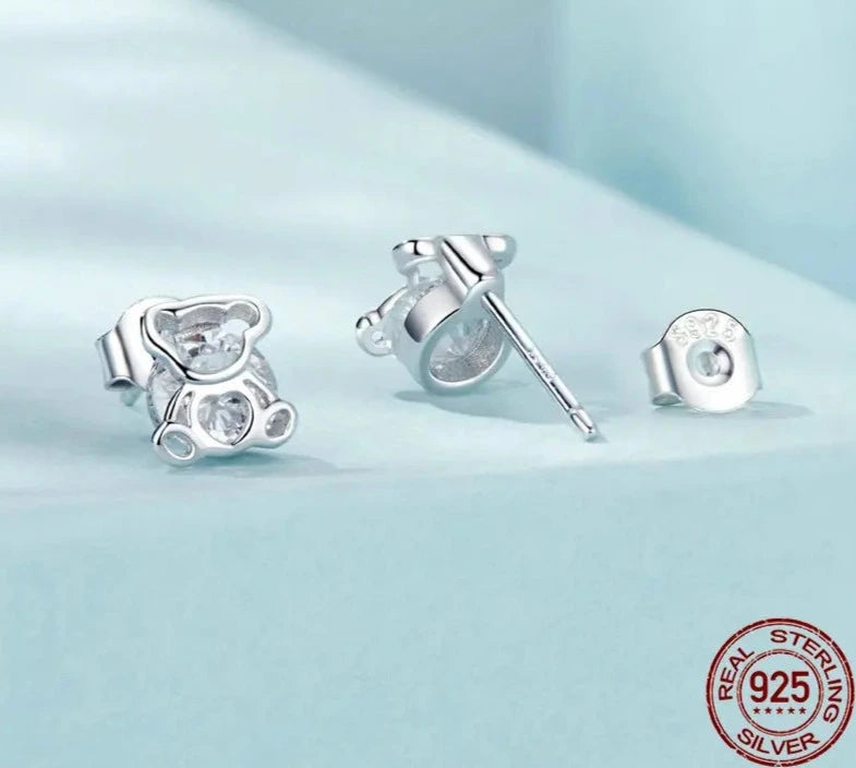 Cubic Zirconia Bear Stud Earrings