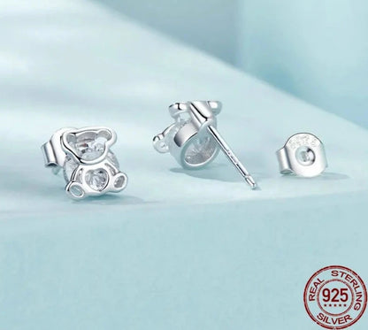 Cubic Zirconia Bear Stud Earrings