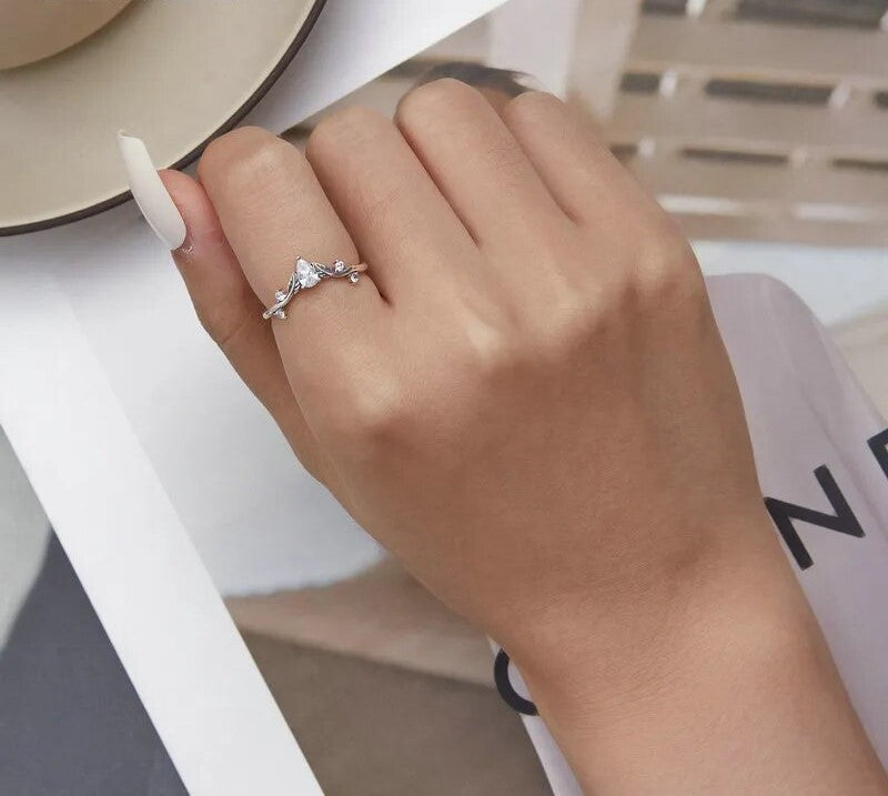 925 Sterling Silver Water-Drop Shaped Zircon Ring - TEA LU SHOP