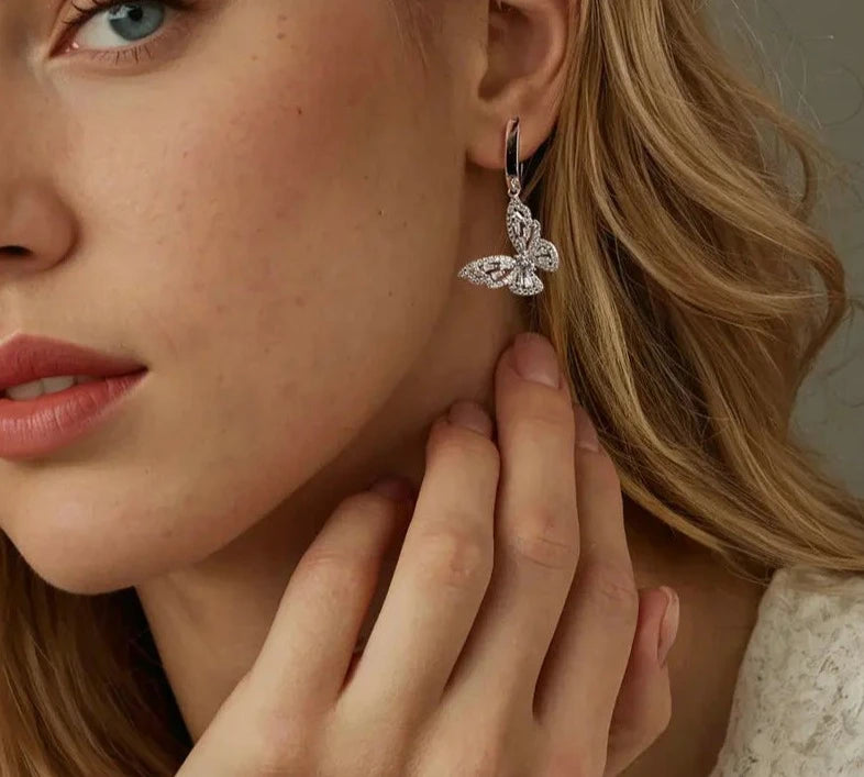 CZ Butterfly Hoop Earrings