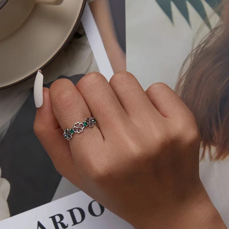 925 Sterling Silver Leaf Clover Ring - TEA LU SHOP
