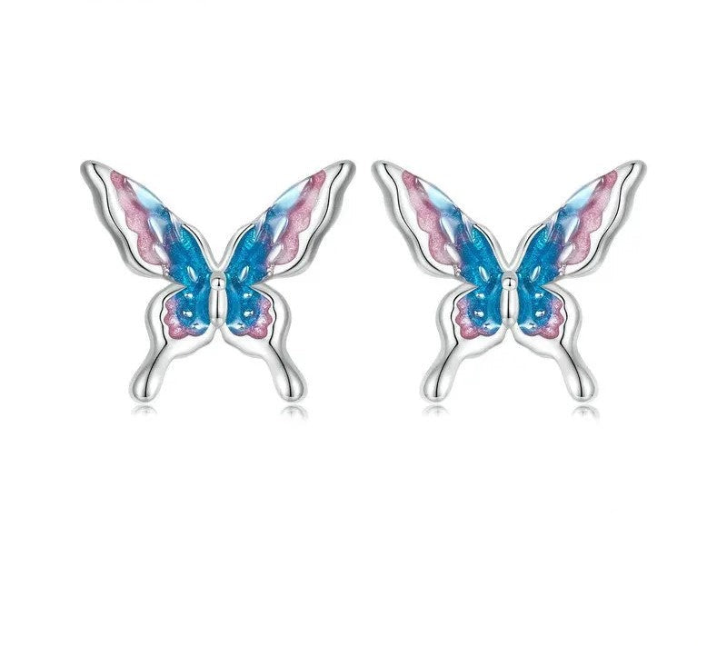 925 Sterling Silver Enamel Rainbow Butterfly Stud Earrings - Shine Bright Store