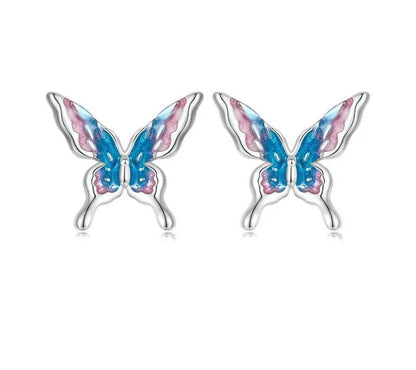 925 Sterling Silver Enamel Rainbow Butterfly Stud Earrings - Shine Bright Store