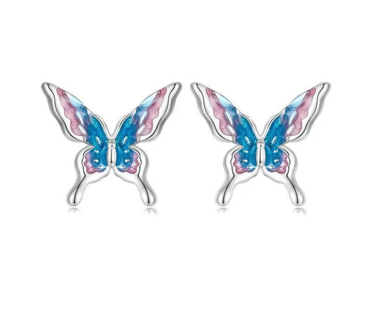 925 Sterling Silver Enamel Rainbow Butterfly Stud Earrings - Shine Bright Store