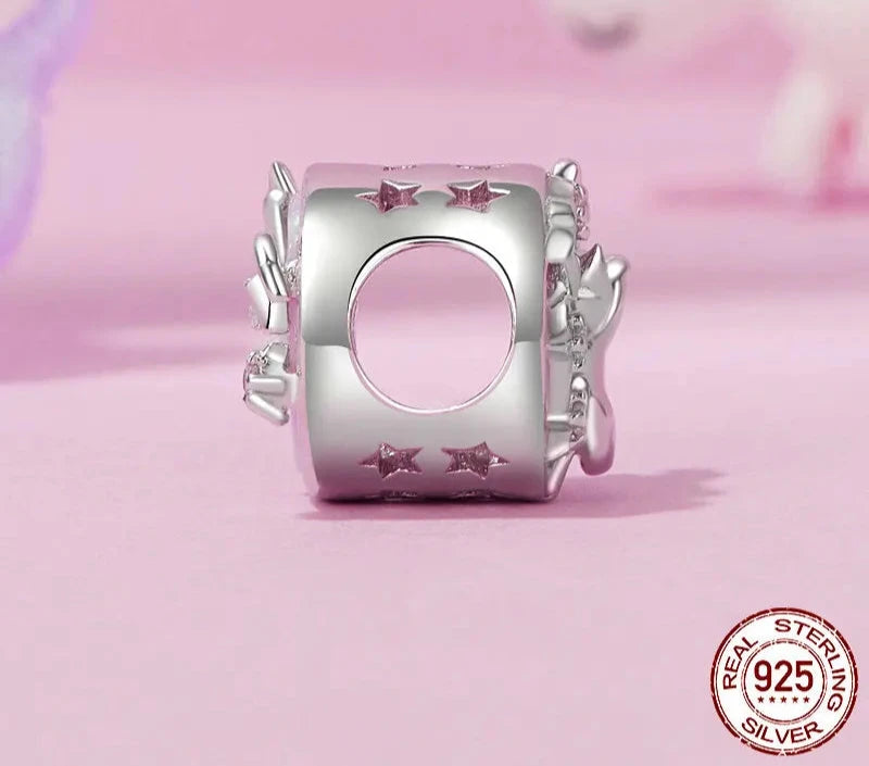 925 Sterling Silver Opal Moon Cat Charm