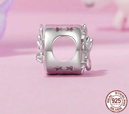 925 Sterling Silver Opal Moon Cat Charm