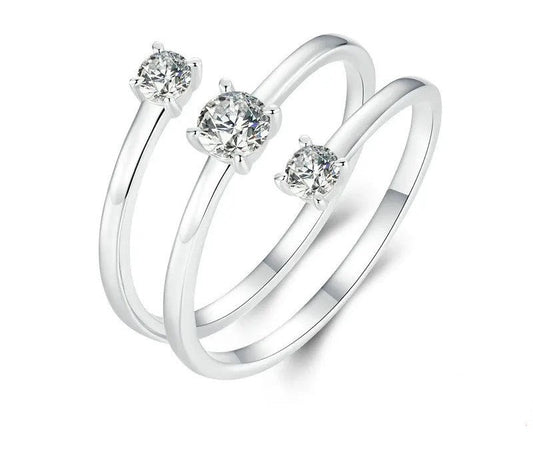925 Sterling Silver Zircon Multi-layer Open Adjustable Ring - Shine Bright Store