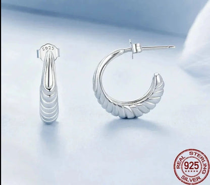 925 Sterling Silver Women Texture Hoop Earrings