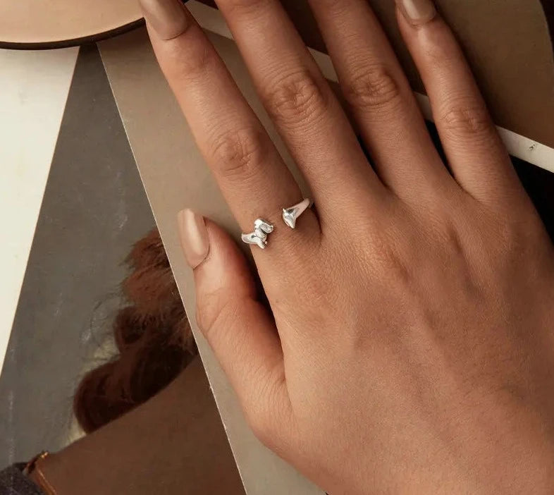925 Sterling Silver Cute Dachshund Open Rings