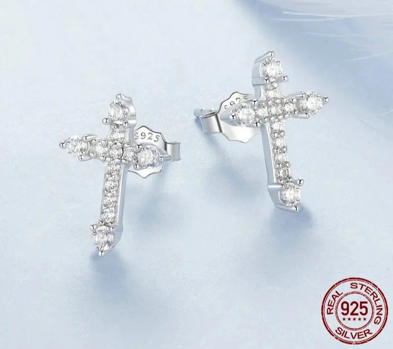 Cross CZ Stud Earrings