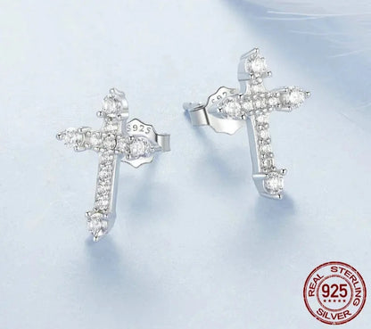 Cross CZ Stud Earrings