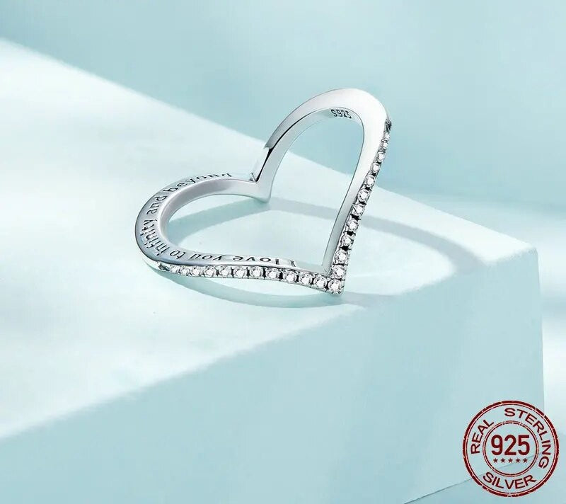 925 Sterling Silver Zircon Heart Ring - TEA LU SHOP