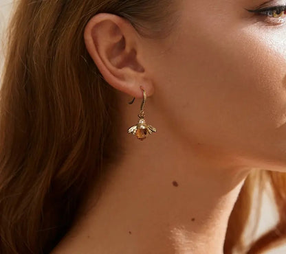 925 Sterling Silver Yellow Bee Drop Earrings - TEA LU SHOP