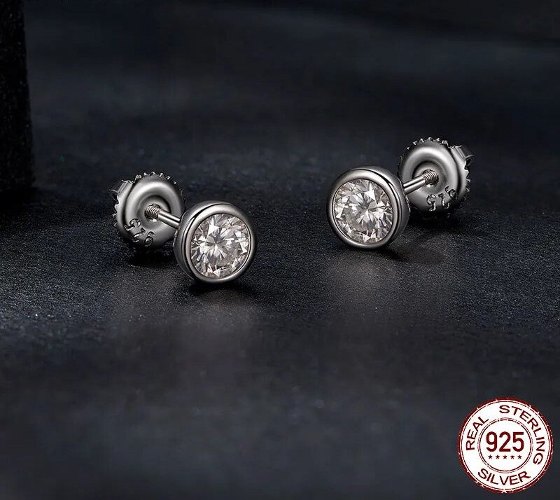 925 Sterling Silver Moissanite Stud Earrings - TEA LU SHOP