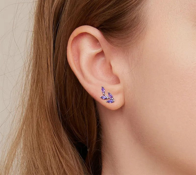 925 Sterling Silver Purple Branch Stud Earrings - TEA LU SHOP