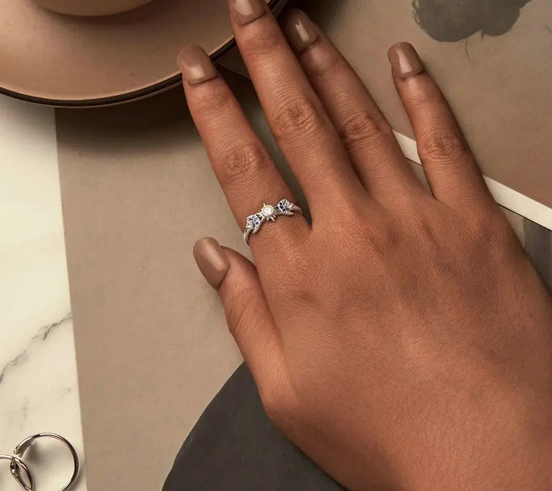 925 Sterling Silver CZ Sun and Moon Ring - Shine Bright Store
