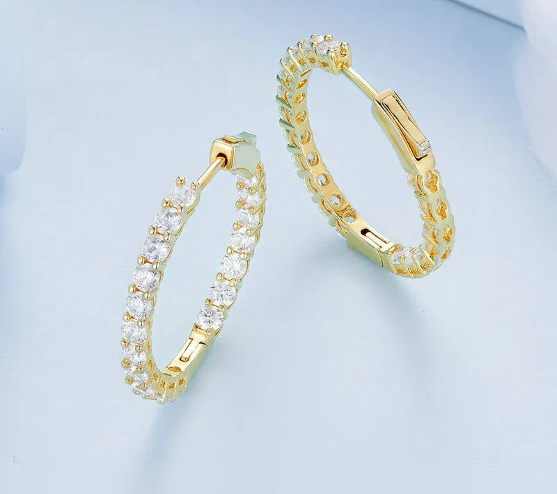 925 Sterling Silver Circle Zircon Earrings - TEA LU SHOP