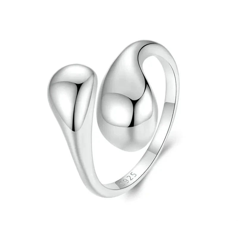 925 Sterling Silver Adjustable Water Drop Ring