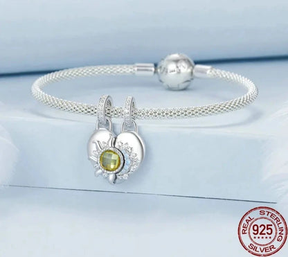 925 Sterling Silver Sun and Moon Heart  Charms