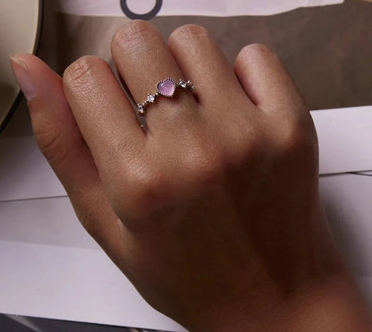 925 Sterling Silver Zircon Pink Heart Ring - TEA LU SHOP