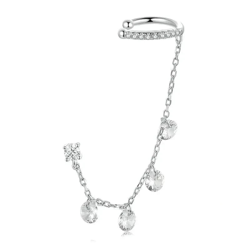Sparkling Starry Chain Tassel Zircon Drop Mono-Earring