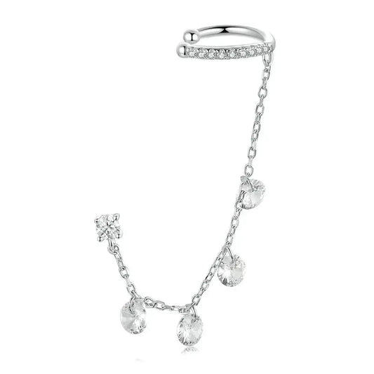Sparkling Starry Chain Tassel Zircon Drop Mono-Earring