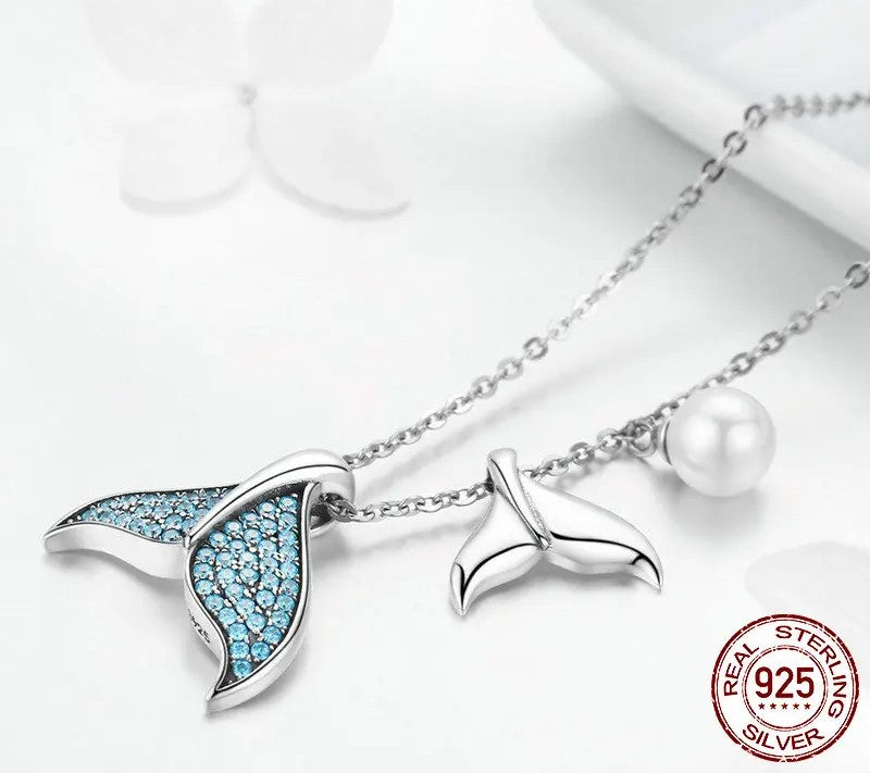 925 Sterling Silver Blue Mermaid Tail Necklace - TEA LU SHOP