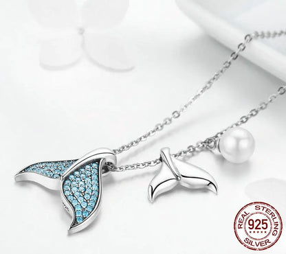 925 Sterling Silver Blue Mermaid Tail Necklace - TEA LU SHOP