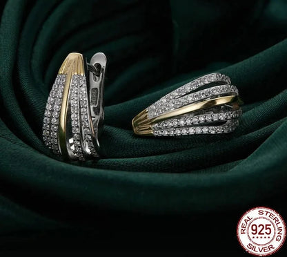 Sparkling Two-tone CZ Hoop Earrings