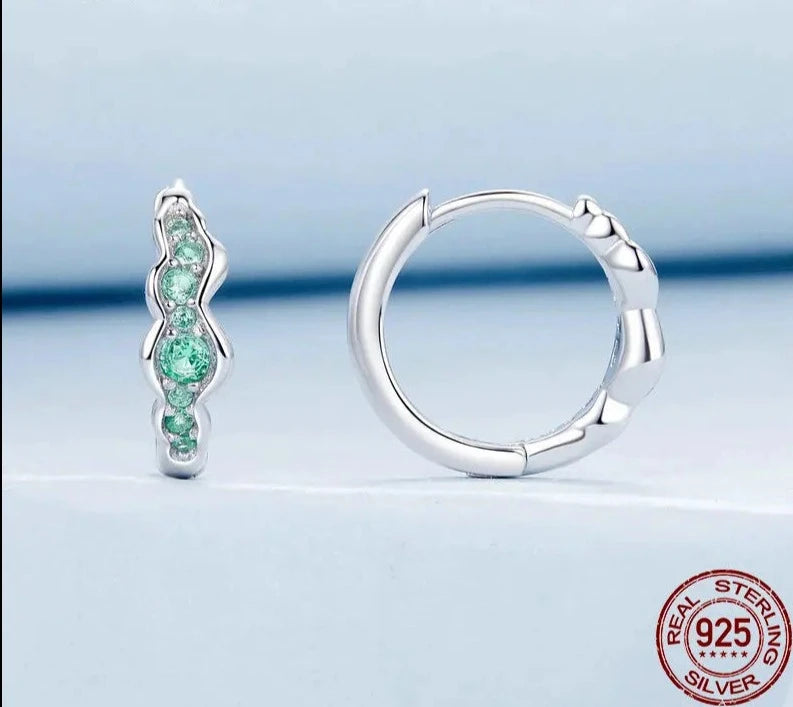 Green Zircon Huggie Hoop Earrings