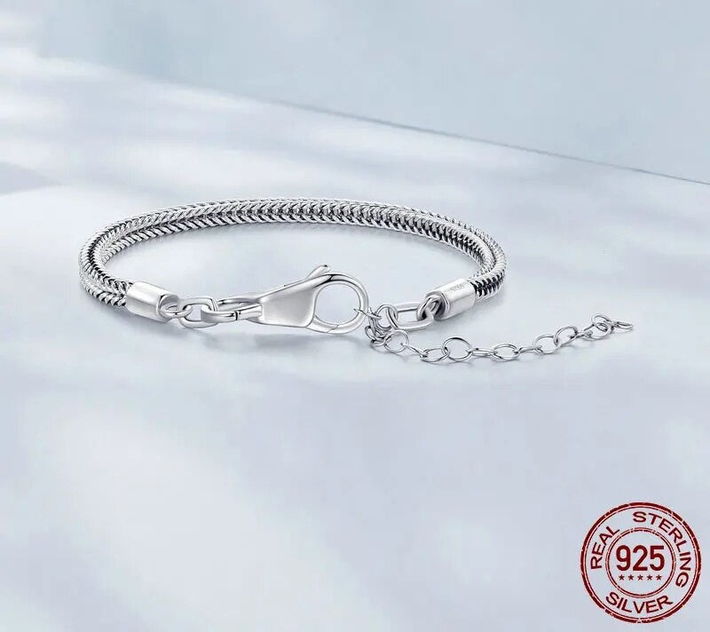 925 Sterling Silver Snake Charm Bracelet with 4 Style Clasps - TEA LU SHOP