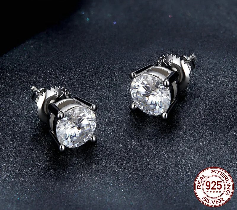 925 Sterling Silver Stud Diamond Earrings - TEA LU SHOP