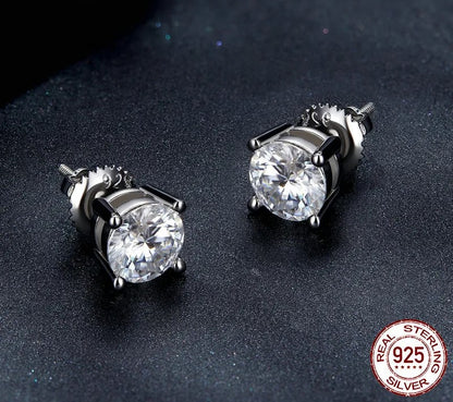 925 Sterling Silver Stud Diamond Earrings - TEA LU SHOP