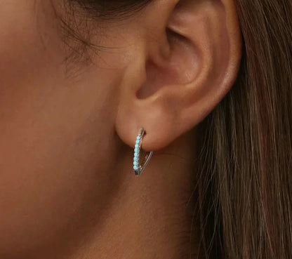 925 Sterling Silver V Shape Turquoise Hoop Earrings
