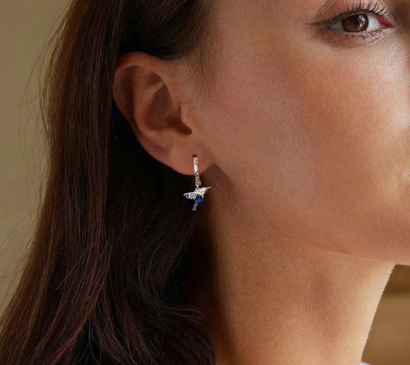 925 Sterling Silver Blue Opal Hummingbird Hoop Earrings - Shine Bright Store