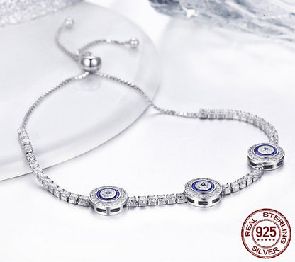 925 Sterling Silver Blue Evil Eyes Zircon Bracelet - TEA LU SHOP