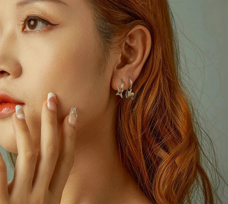 925 Sterling Silver Starry Hoop Earrings