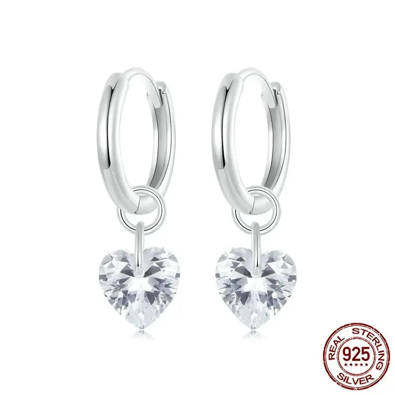925 Sterling Silver Shiny Heart Ear Buckles