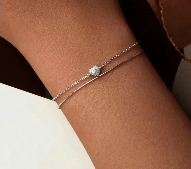 Sparkling Heart Double Layer Bracelet