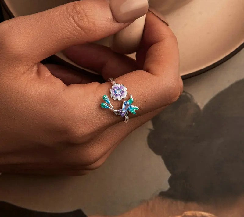 925 Sterling Silver Enamel Zircon Dragonfly Open Ring - Shine Bright Store