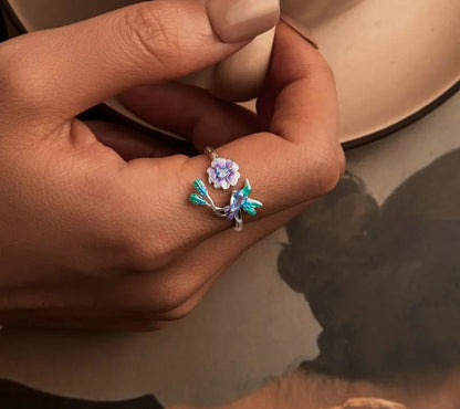 925 Sterling Silver Enamel Zircon Dragonfly Open Ring - Shine Bright Store