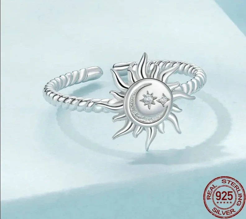 Sun and Moon Open Adjustable Ring
